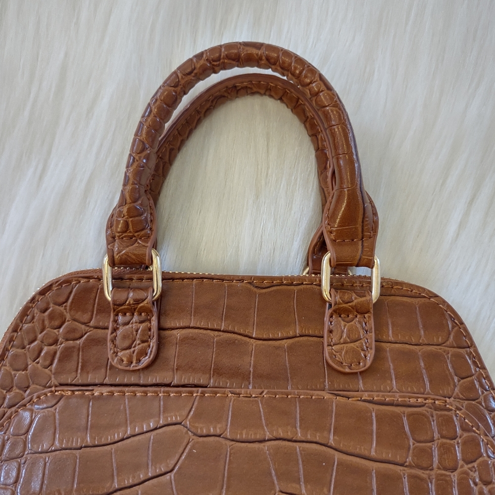 Madison West Tan Croc Print Small Cosmetic Bag - Picture 4 of 10
